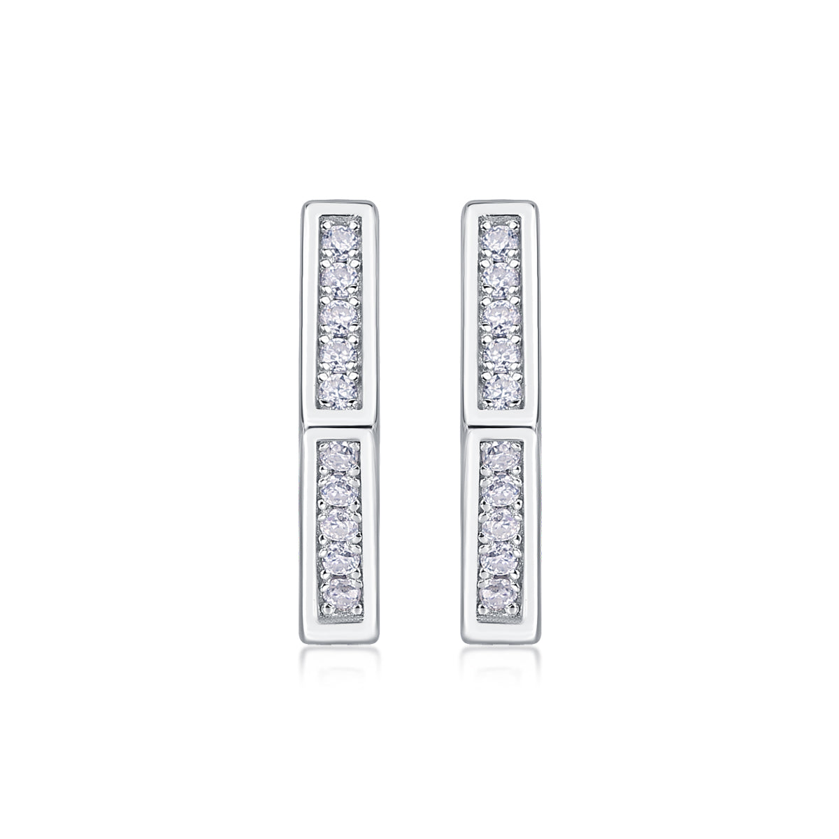 State of Mind Geometric Huggies - 20-Stone D Color 3EX Moissanite, S925 Sterling Silver 18K White Gold Plated Earrings