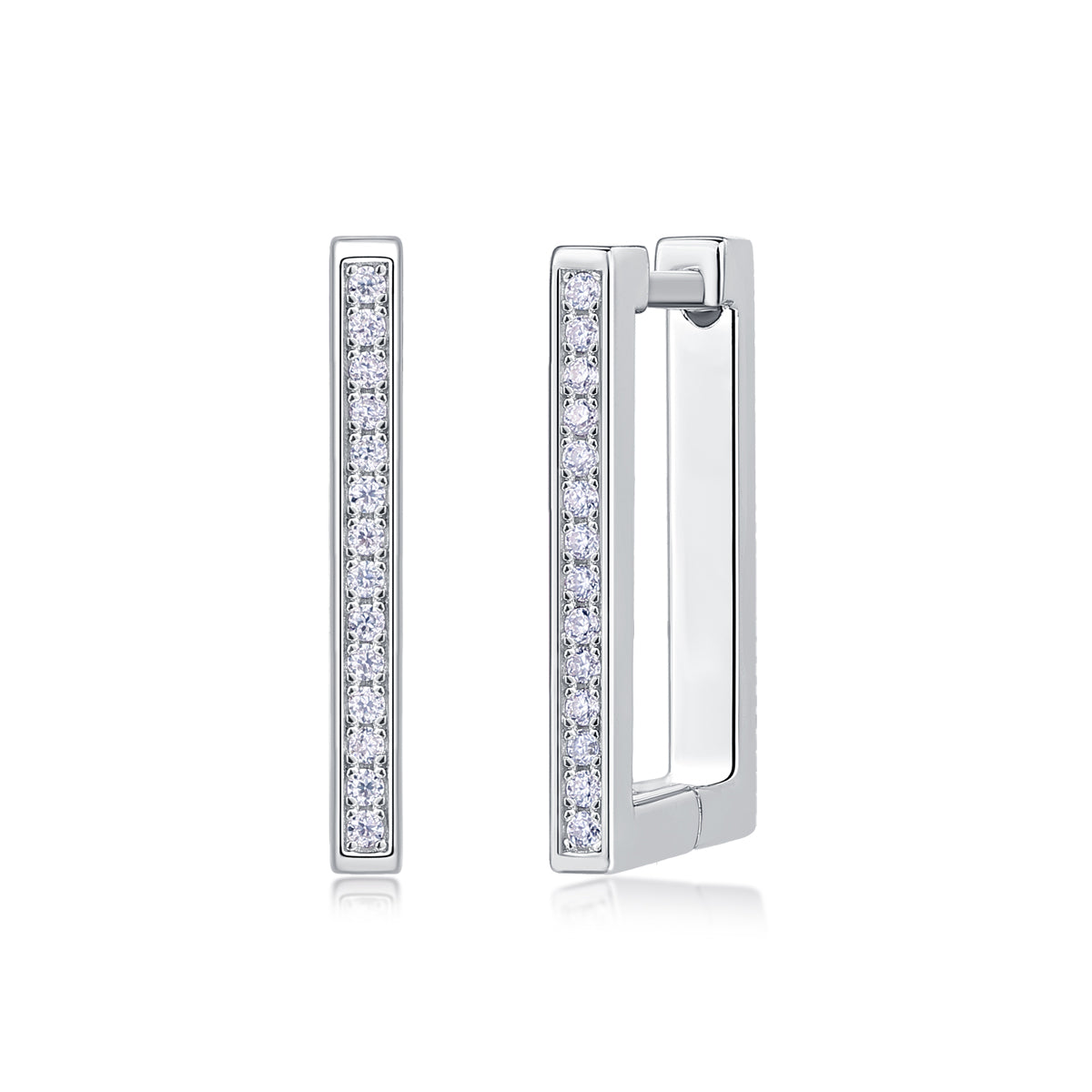Rectangular Moissanite Earrings | 28 D Color 3EX Stones | 925 Sterling Silver, 18K White Gold Plated Hypoallergenic Jewelry