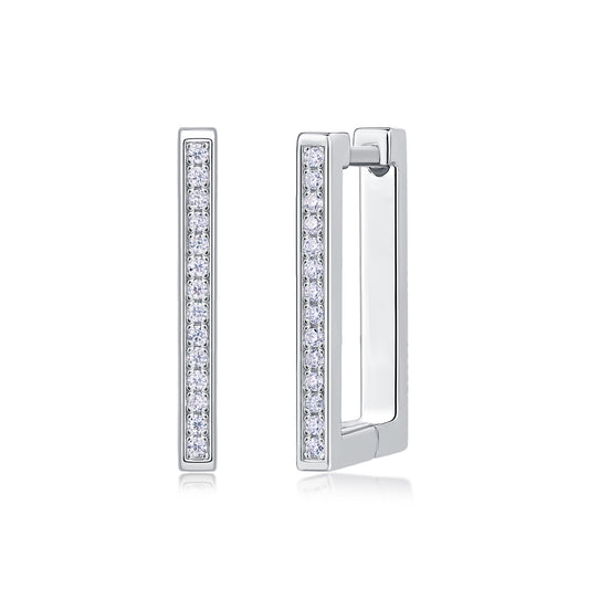 Rectangular Moissanite Earrings | 28 D Color 3EX Stones | 925 Sterling Silver, 18K White Gold Plated Hypoallergenic Jewelry