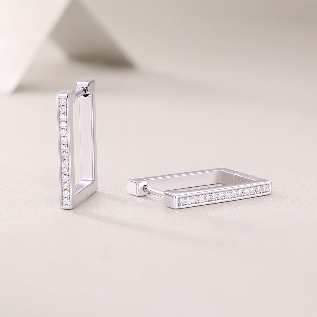 Rectangular Moissanite Earrings | 28 D Color 3EX Stones | 925 Sterling Silver, 18K White Gold Plated Hypoallergenic Jewelry