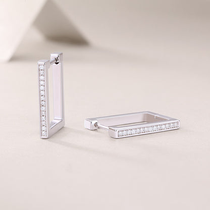 Rectangular Moissanite Earrings | 28 D Color 3EX Stones | 925 Sterling Silver, 18K White Gold Plated Hypoallergenic Jewelry