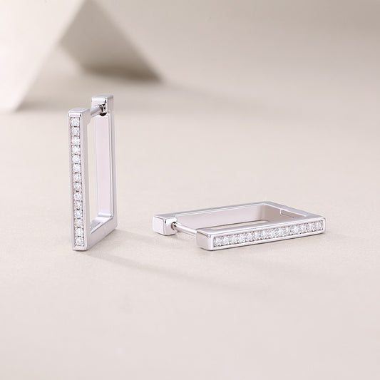 Rectangular Moissanite Earrings | 28 D Color 3EX Stones | 925 Sterling Silver, 18K White Gold Plated Hypoallergenic Jewelry