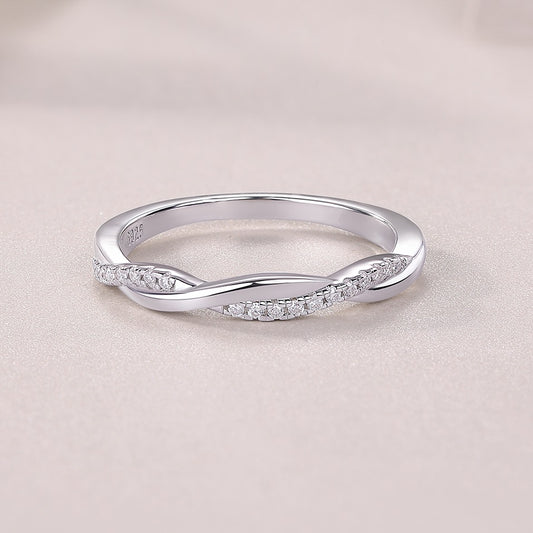 Twin-Life Moissanite Ring - 28-Stone Twisted S925 Silver Band, Symbolic Connected Hearts Jewelry
