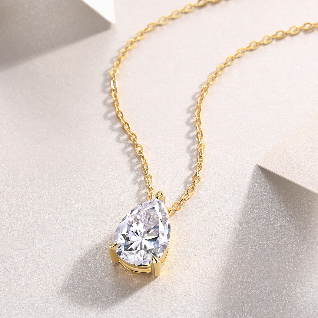 Collier Moonlit Dew en forme de larme - Pendentif en argent S925 plaqué or 18 carats et moissanite, chaîne réglable avec options de tailles de pierres multiples