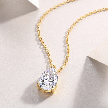 Collier Moonlit Dew en forme de larme - Pendentif en argent S925 plaqué or 18 carats et moissanite, chaîne réglable avec options de tailles de pierres multiples