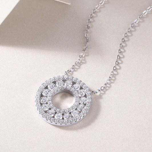 Pendentif en moissanite circulaire - Argent S925 plaqué or blanc 18 carats, 70 pierres 1,4 ct couleur D, taille 3EX, collier pour femme