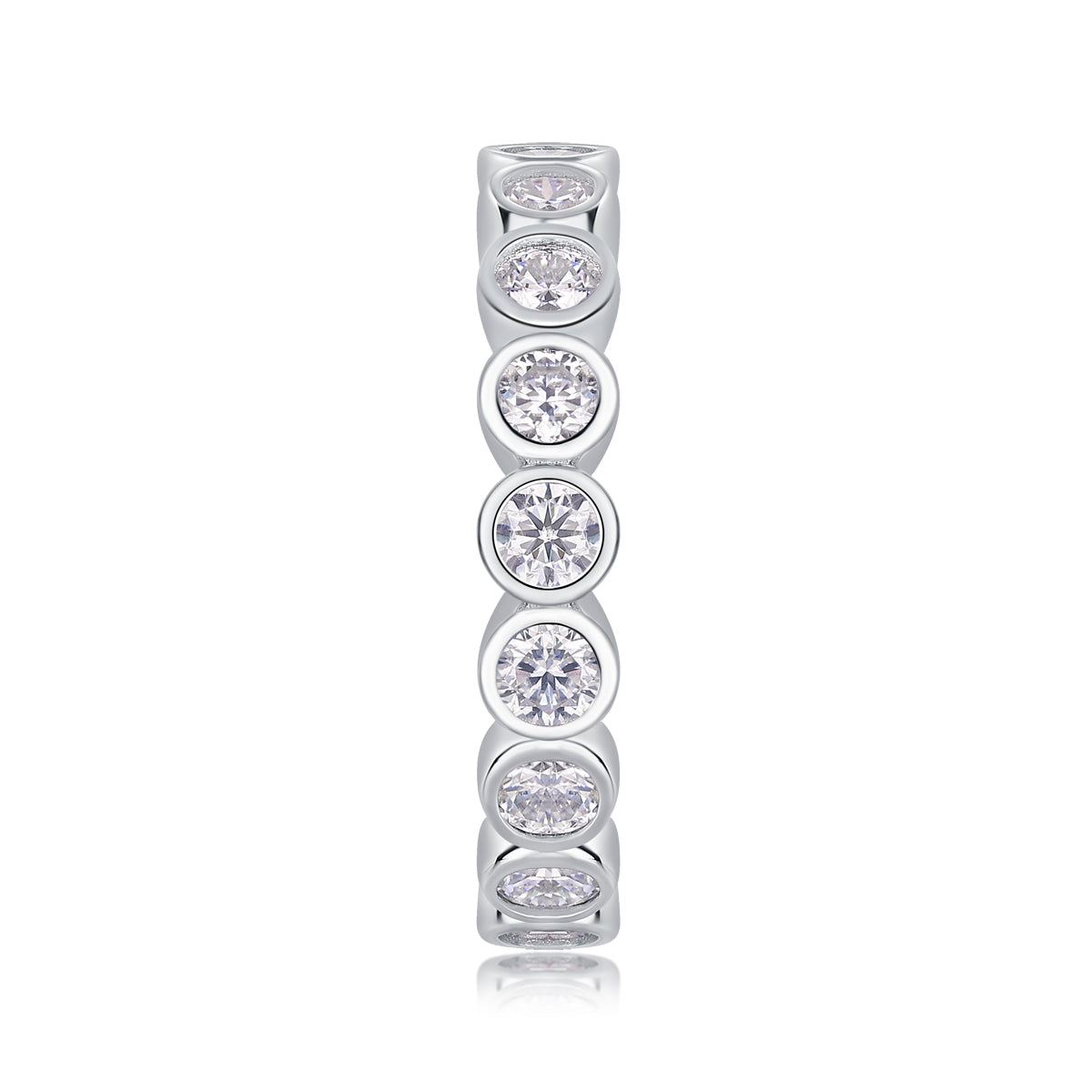 Bague empilable en moissanite Breaking Cocoon - Argent sterling S925 plaqué or blanc 18 carats, 18 pierres de couleur D, taille 3EX, pour femme