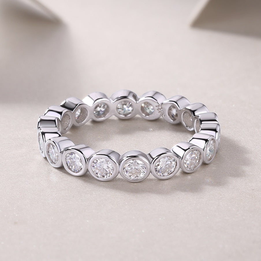 Bague empilable en moissanite Breaking Cocoon - Argent sterling S925 plaqué or blanc 18 carats, 18 pierres de couleur D, taille 3EX, pour femme