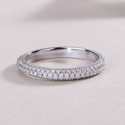 Full Eternity Moissanite Ring - S925 Sterling Silver Curved Band, 360° Sparkle Non-Tarnish Women's Jewelry