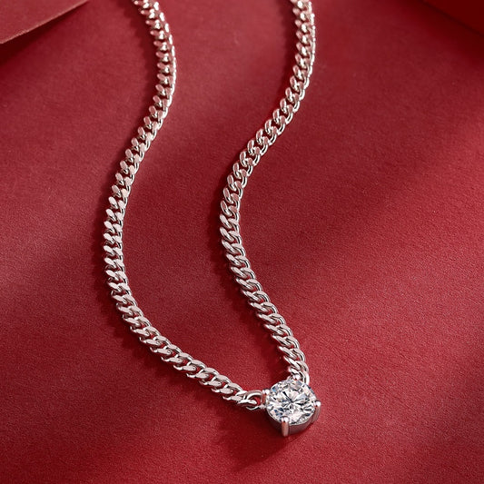 3 Carat Moissanite Cuban Chain Necklace - S925 Sterling Silver Plated White Gold Men's Or Women's  Unisex Collarbone Chain, Light Luxury Jewelry
