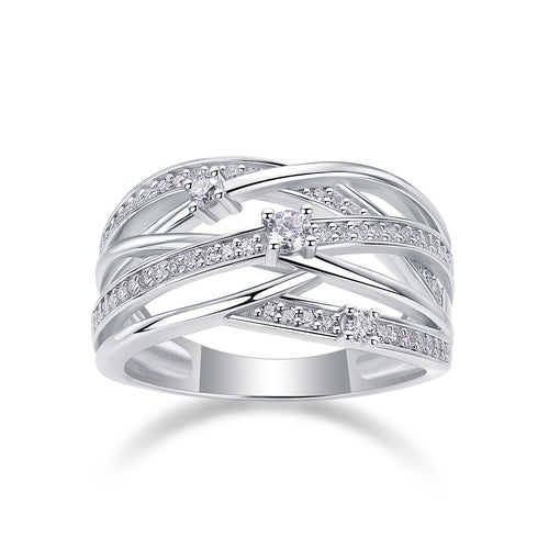 Bague géométrique en moissanite – Argent sterling S925, design entrelacé, anneau fermé, bijou tendance pour femme