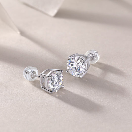 Pure Love 2ct Moissanite Stud Earrings - S925 Sterling Silver Four-Prong Minimalist Earrings for Women, Luxury Diamond Alternative