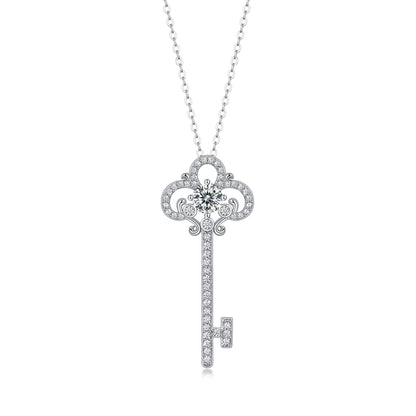 Twilight Key Moissanite Necklace - 0.5ct Key Pendant S925 Sterling Silver, Unlock Love Symbolism Eternal Jewelry Gift