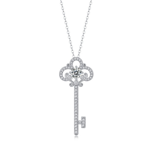 Twilight Key Moissanite Necklace - 0.5ct Key Pendant S925 Sterling Silver, Unlock Love Symbolism Eternal Jewelry Gift