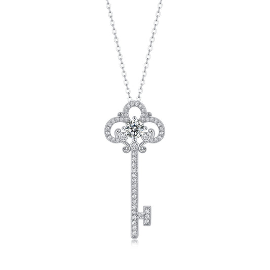 Twilight Key Moissanite Necklace - 0.5ct Key Pendant S925 Sterling Silver, Unlock Love Symbolism Eternal Jewelry Gift