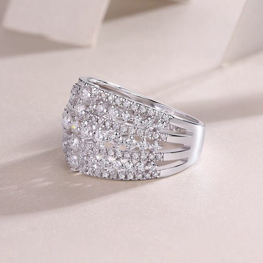 Bague Ballet of Time en moissanite – Bague d'éternité en argent sterling S925, 138 pierres, coupe 3EX, couleur D, lumière dansante