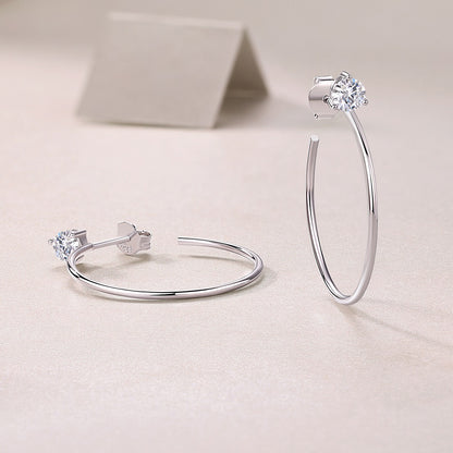 Boucles d'oreilles créoles Graceful Afternoon en moissanite - 0,3 ct*2, argent S925 plaqué or blanc 18 carats, taille 3EX, couleur D, créoles légères (2,6 g)