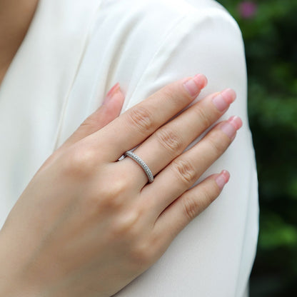 Full Eternity Moissanite Ring - S925 Sterling Silver Curved Band, 360° Sparkle Non-Tarnish Women's Jewelry