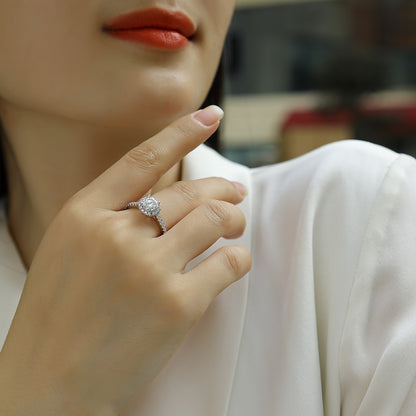 Bague de fiançailles en argent S925 avec moissanite 1 carat, taille ronde de 6,5 mm, halo pour femme, bijoux de mariage