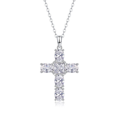 S925 Sterling Silver Moissanite Cross Pendant Necklace for Women - Personalized Elegant Clavicle Chain, Dainty Christian Jewelry Gift for Her, Wedding Party Everyday Wear