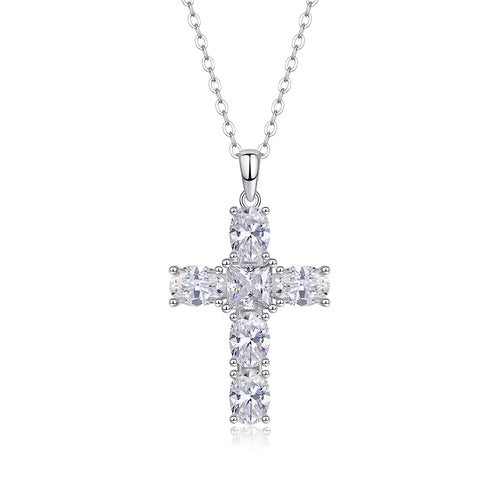 S925 Sterling Silver Moissanite Cross Pendant Necklace for Women - Personalized Elegant Clavicle Chain, Dainty Christian Jewelry Gift for Her, Wedding Party Everyday Wear