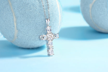 S925 Sterling Silver Moissanite Cross Pendant Necklace for Women - Personalized Elegant Clavicle Chain, Dainty Christian Jewelry Gift for Her, Wedding Party Everyday Wear
