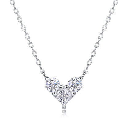 Love in the Moment Heart Necklace - 1CT D Color 3EX Moissanite Pendant, S925 Sterling Silver 18K White Gold Plated