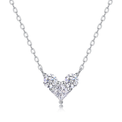 Love in the Moment Heart Necklace - 1CT D Color 3EX Moissanite Pendant, S925 Sterling Silver 18K White Gold Plated