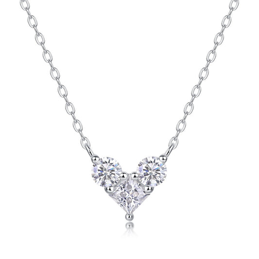 Love in the Moment Heart Necklace - 1CT D Color 3EX Moissanite Pendant, S925 Sterling Silver 18K White Gold Plated