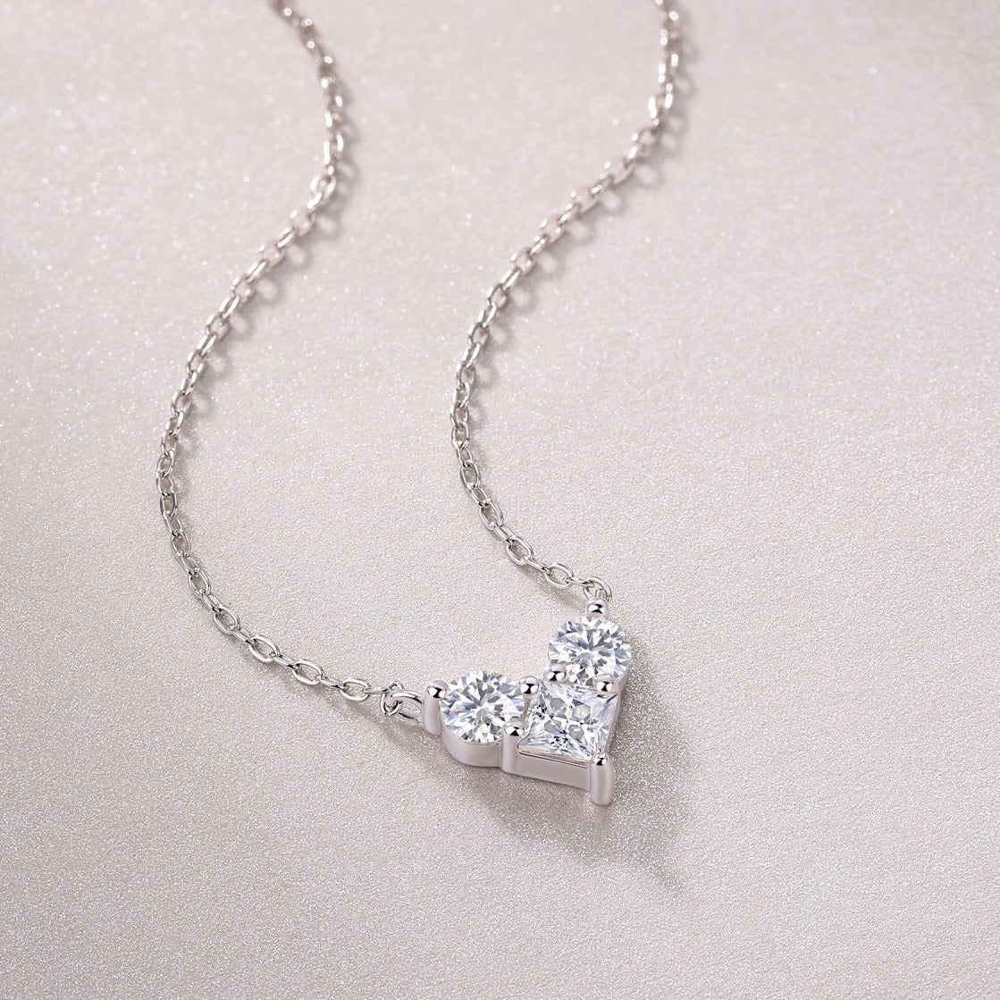 Love in the Moment Heart Necklace - 1CT D Color 3EX Moissanite Pendant, S925 Sterling Silver 18K White Gold Plated