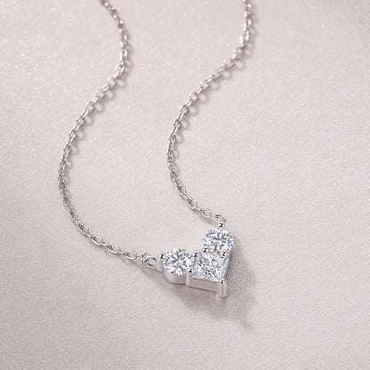 Love in the Moment Heart Necklace - 1CT D Color 3EX Moissanite Pendant, S925 Sterling Silver 18K White Gold Plated