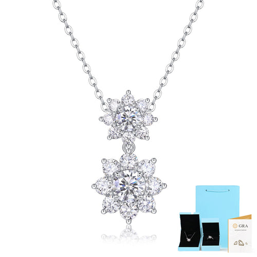 Frost Blossom Double Snowflake Moissanite Necklace | S925 Silver with 18K White Gold Plating, GRA Certified