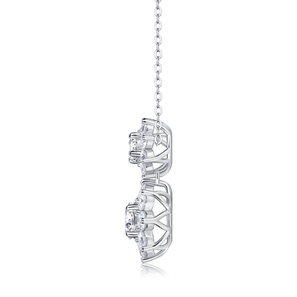 Frost Blossom Double Snowflake Moissanite Necklace | S925 Silver with 18K White Gold Plating, GRA Certified