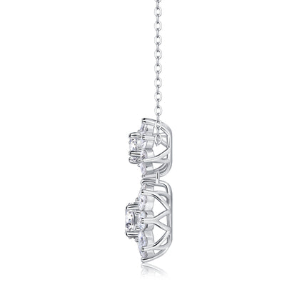 Frost Blossom Double Snowflake Moissanite Necklace | S925 Silver with 18K White Gold Plating, GRA Certified