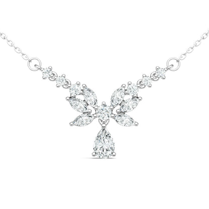 925 Silver Leaf - Shaped Moissanite Necklace | 18K White Gold Plated, 5*8mm Pear - Cut Main Stone + 13 Accent Stones, Cross Round Chain