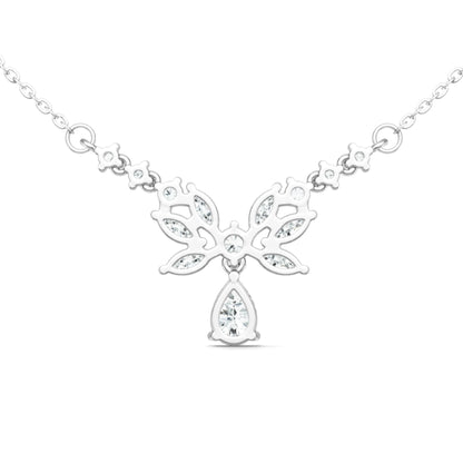925 Silver Leaf - Shaped Moissanite Necklace | 18K White Gold Plated, 5*8mm Pear - Cut Main Stone + 13 Accent Stones, Cross Round Chain