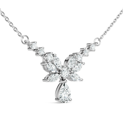 925 Silver Leaf - Shaped Moissanite Necklace | 18K White Gold Plated, 5*8mm Pear - Cut Main Stone + 13 Accent Stones, Cross Round Chain