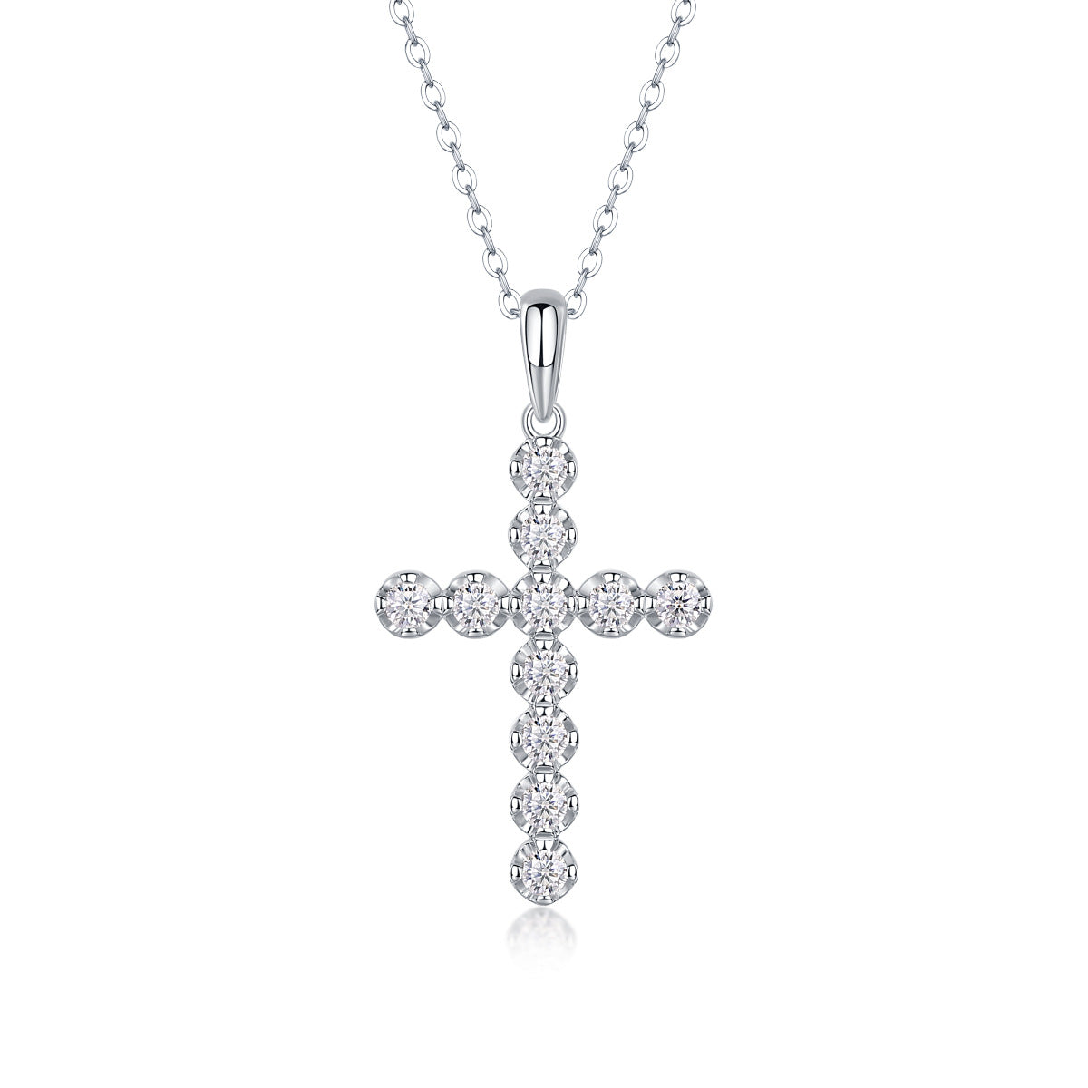 11-Stone Moissanite Cross Necklace - S925 Sterling Silver 3EX Cut D Color Pendant, Religious Collarbone Chain