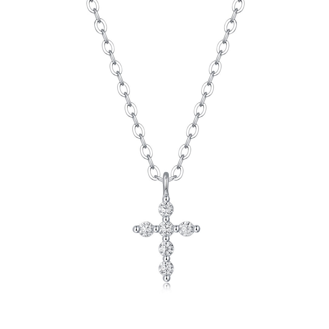 6-Stone Moissanite Small-sized Cross Necklace - S925 Sterling Silver 3EX Cut D Color Pendant, Religious Collarbone Chain