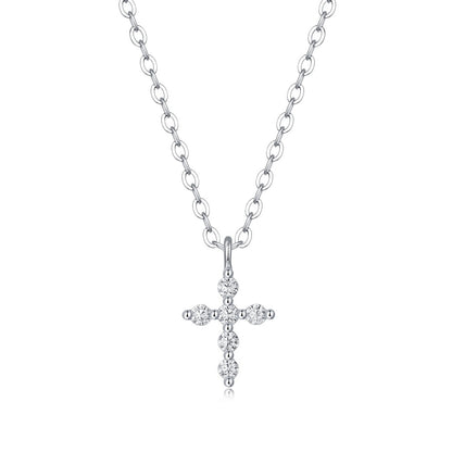 6-Stone Moissanite Small-sized Cross Necklace - S925 Sterling Silver 3EX Cut D Color Pendant, Religious Collarbone Chain