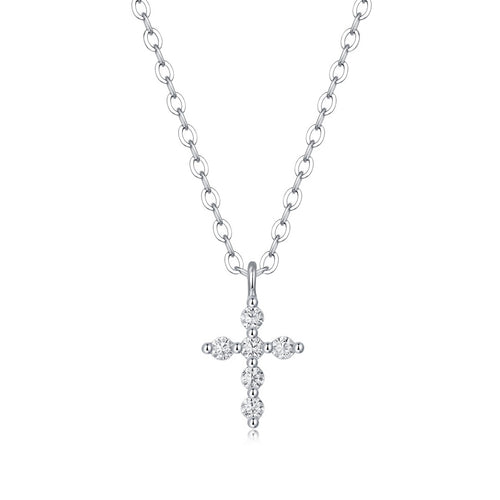 6-Stone Moissanite Small-sized Cross Necklace - S925 Sterling Silver 3EX Cut D Color Pendant, Religious Collarbone Chain