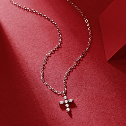 6-Stone Moissanite Small-sized Cross Necklace - S925 Sterling Silver 3EX Cut D Color Pendant, Religious Collarbone Chain