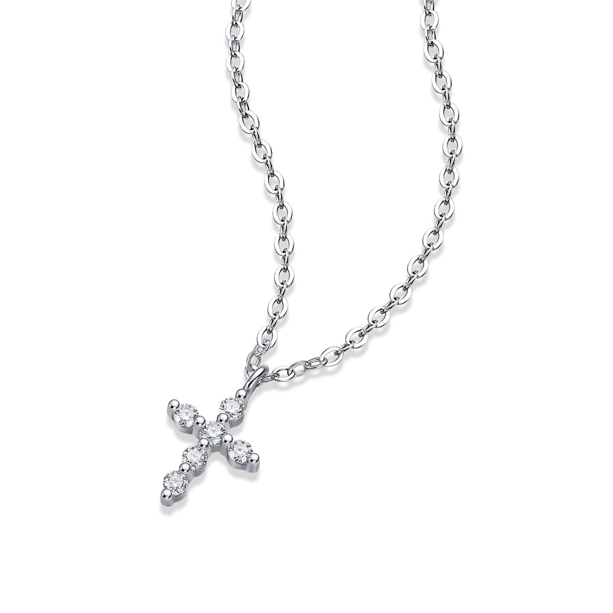 6-Stone Moissanite Small-sized Cross Necklace - S925 Sterling Silver 3EX Cut D Color Pendant, Religious Collarbone Chain