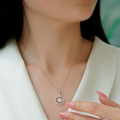 Celestial Whirl 1CT D Color Moissanite Pendant Necklace | 925 Sterling Silver with 18K White Gold Plating, GRA Certified