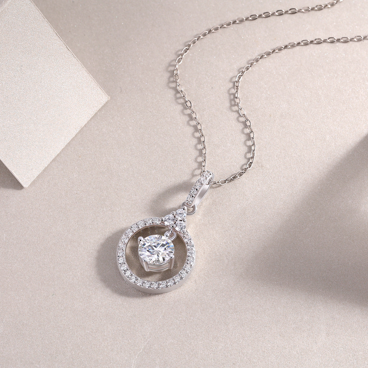 Celestial Whirl 1CT D Color Moissanite Pendant Necklace | 925 Sterling Silver with 18K White Gold Plating, GRA Certified