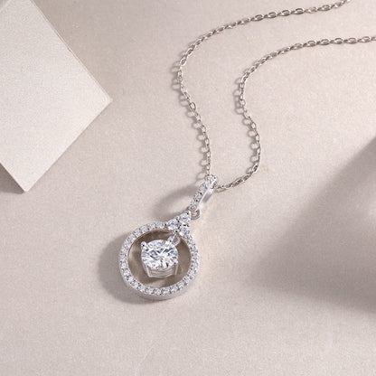 Celestial Whirl 1CT D Color Moissanite Pendant Necklace | 925 Sterling Silver with 18K White Gold Plating, GRA Certified