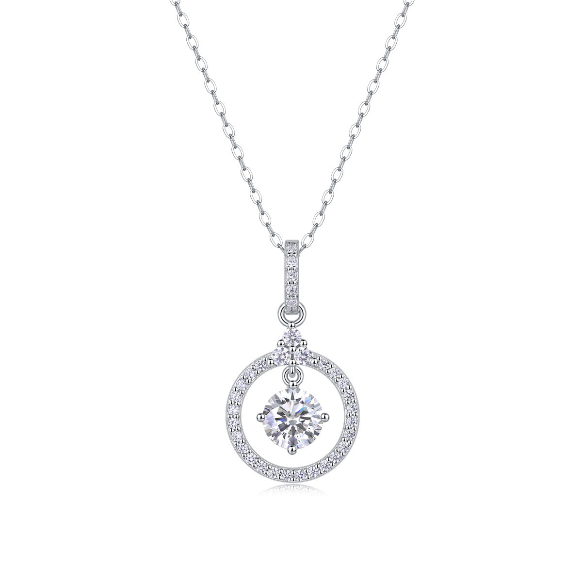 Celestial Whirl 1CT D Color Moissanite Pendant Necklace | 925 Sterling Silver with 18K White Gold Plating, GRA Certified