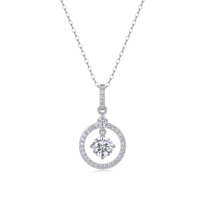 Celestial Whirl 1CT D Color Moissanite Pendant Necklace | 925 Sterling Silver with 18K White Gold Plating, GRA Certified