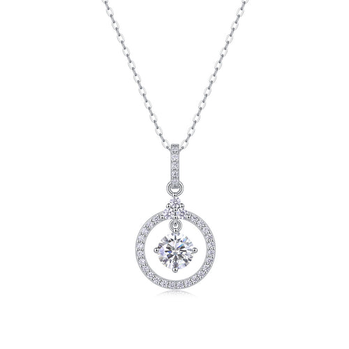 Celestial Whirl 1CT D Color Moissanite Pendant Necklace | 925 Sterling Silver with 18K White Gold Plating, GRA Certified