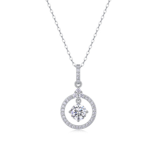 Celestial Whirl 1CT D Color Moissanite Pendant Necklace | 925 Sterling Silver with 18K White Gold Plating, GRA Certified